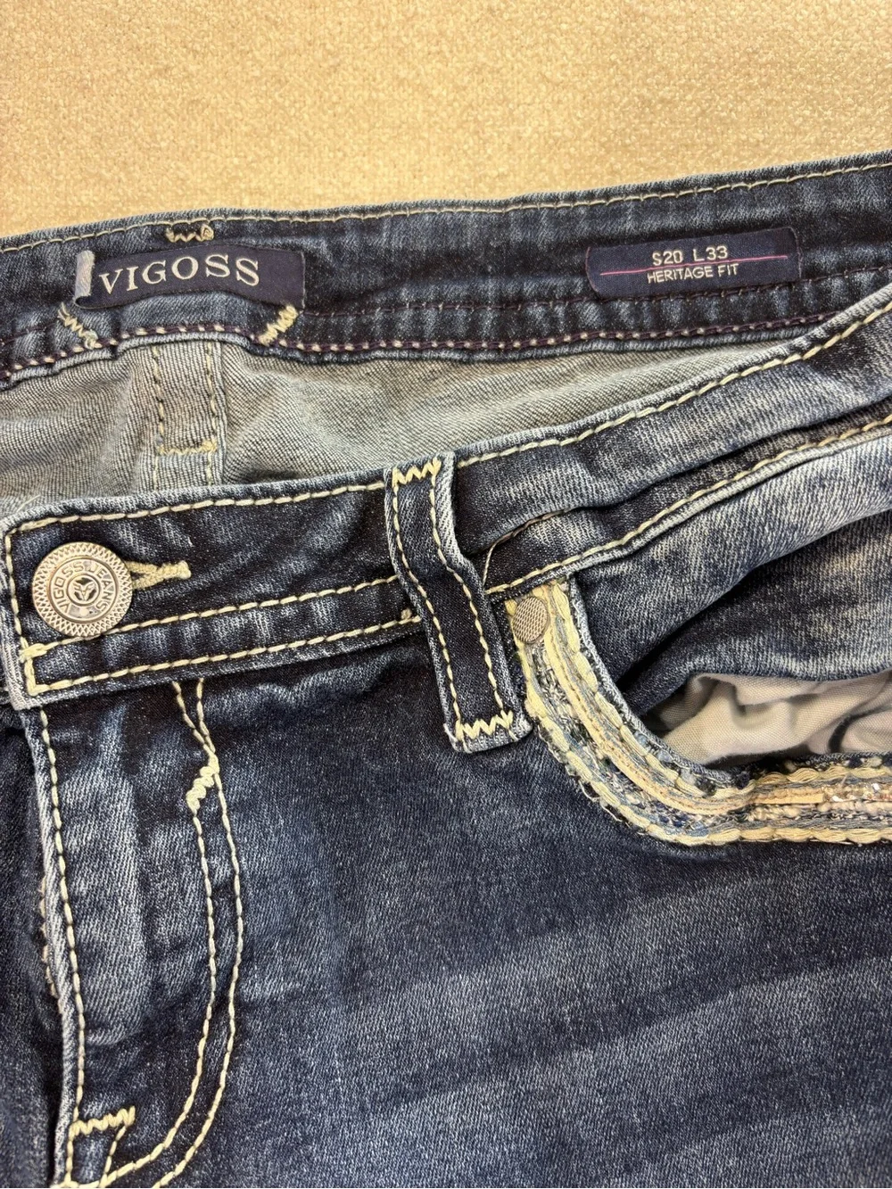 Vigoss Heritage Fit Bootcut Jeans Women’s Size 20 L33 Dark Wash Stretch Denim